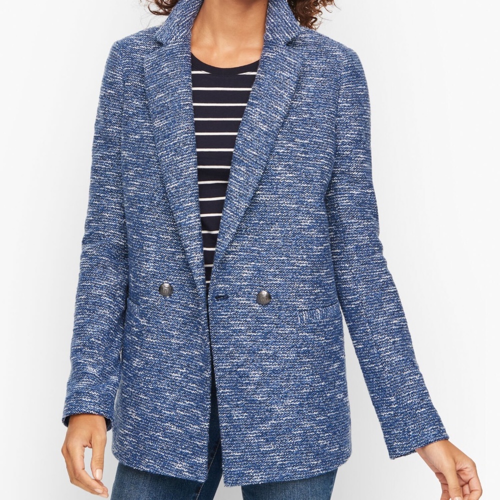 Talbots Tweed Barleycorn Double Breasted Blazer - 12P